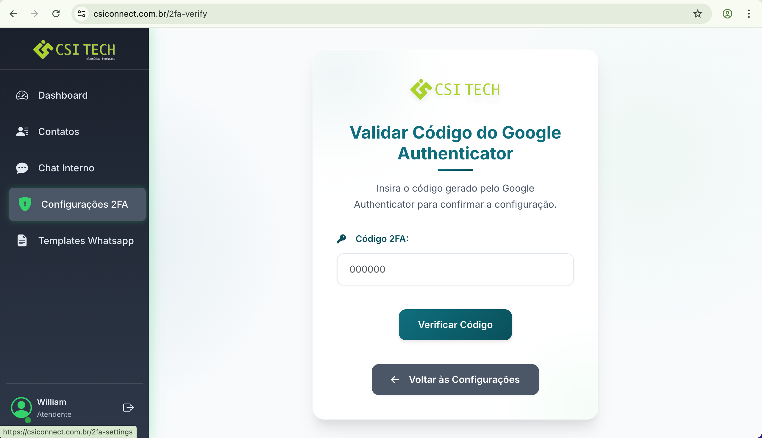 Inserir código 2FA do Google Authenticator