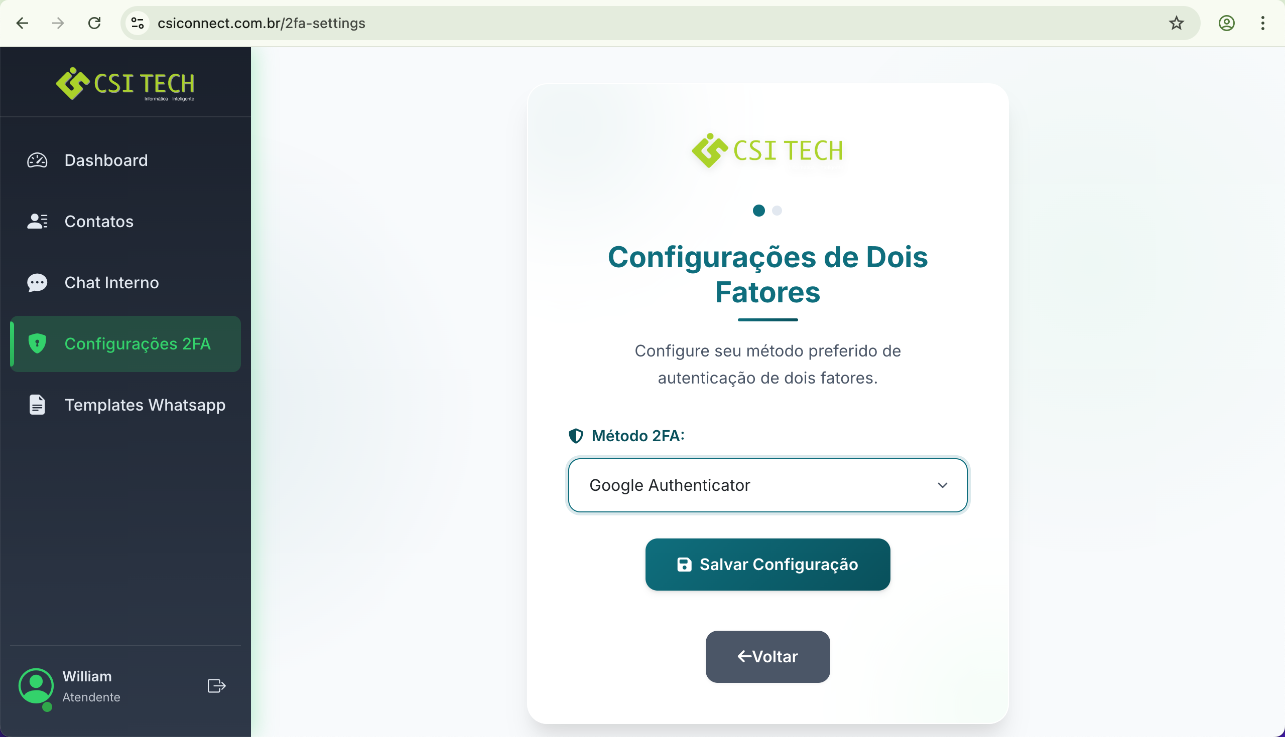 Selecionar Google Authenticator e salvar