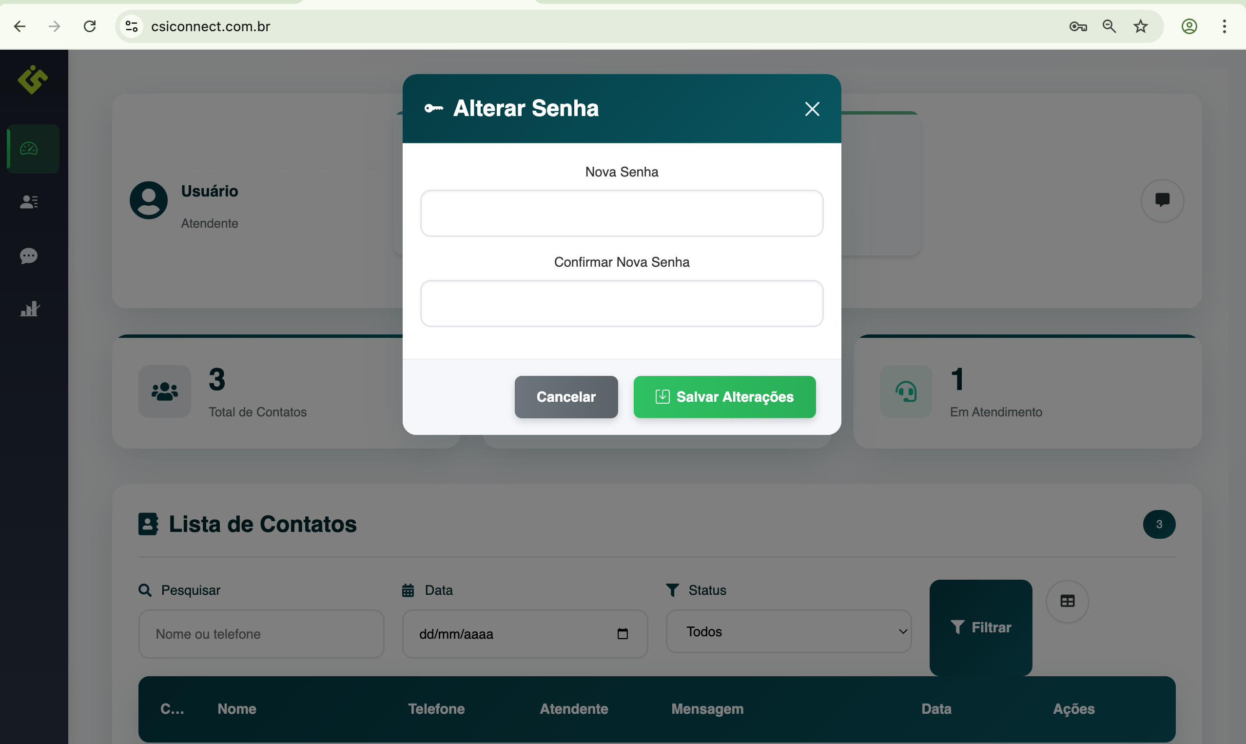 Modal de Alteração de Senha